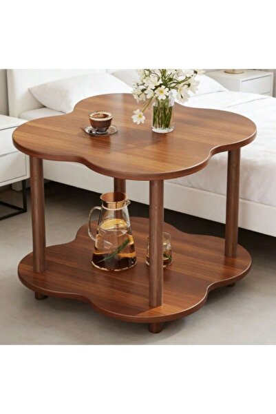 Mtanvxay Four Leaf Clover Brown Wooden Side Table Double Layer Open Storage E...