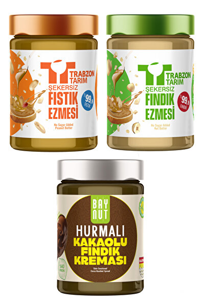 TRABZON TARIM Şekersiz Fıstık Ezmesi + Fındık Ezmesi + Hurmalı Kakaolu Fındık...