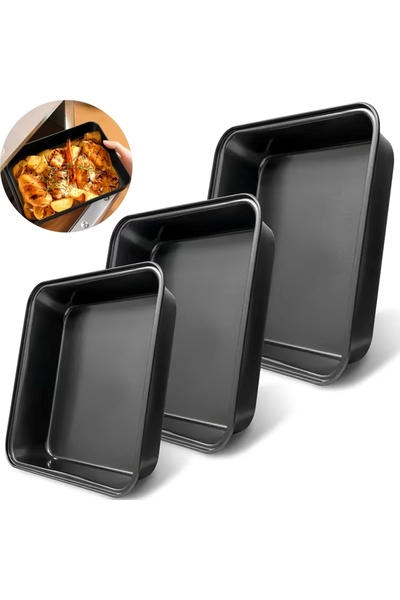 EMATTEIRO Set of 3 Non-Stick Baking Trays Made of Durable Steel, 230°C Resist...