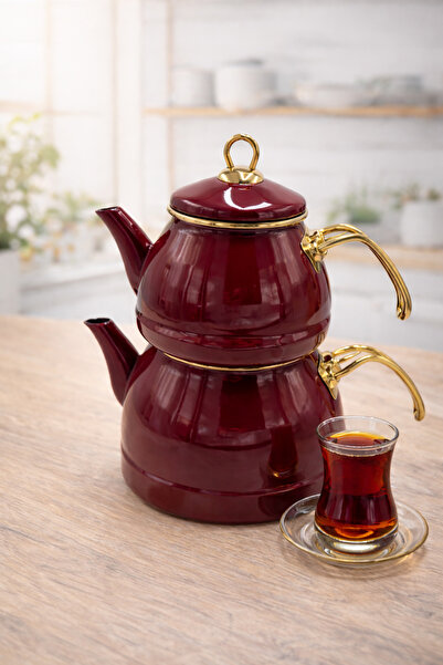 Rivorn Big Gold Emaye Çaydanlık Takımı – Emaye Büyük Boy Çaydanlık Seti, Parl...