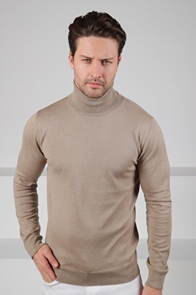 Ferraro Sand Beige Turtleneck Cotton Sweater
