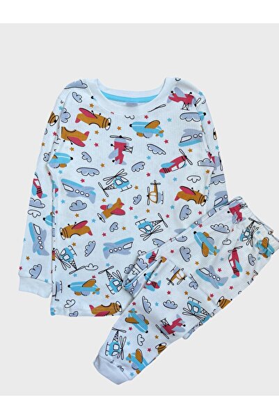 elmas kids Σετ χειμερινών πιτζάμες για αγόρια, 100% βαμβακερό ύφασμα, λευκό χ...