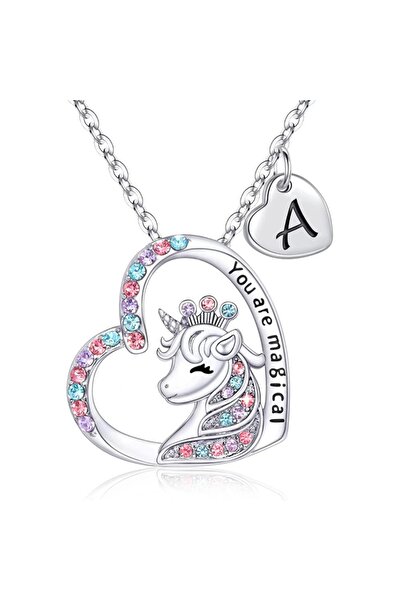 Choice قلادة يونيكورن بحرف من اسمك، قلادة حصان ساحرة، هدية مثالية لأعياد ميلا...