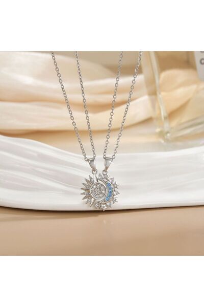 Choice 7 Couple Sun And Moon Pendant Necklace And Open Ring Gift Set, Retro D...