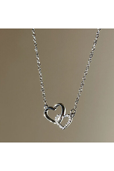 Choice YG4059-1 Exquisite Sparkling Zircon Inlaid Double Heart Pendant Neckla...