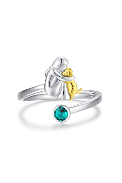 Choice خاتم أزرق أنيق بلونين، خاتم أم كلب مرصع بالكريستال، خاتم صغير ملفوف عل...