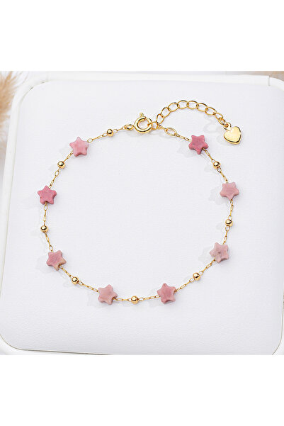 Choice سوار من حجر الرودوكروزيت الطبيعي بتصميم نجمة، بطول 16-19 سم، يُرتدى عل...