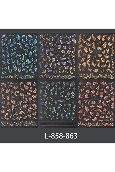 Choice L-858-863، 6 قطع من ملصقات الأظافر ثلاثية الأبعاد بنقشة الرخام، متعددة...