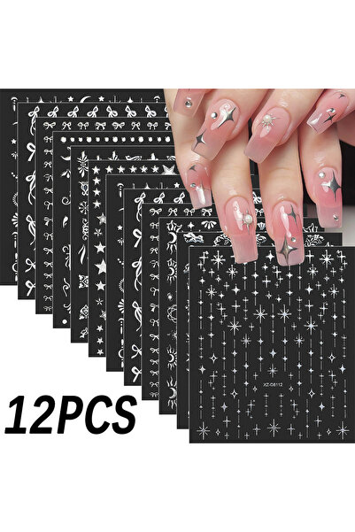Choice NLS381-S1-01 12 قطعة ملصقات أظافر ثلاثية الأبعاد بنمط نجوم فضية ليزرية...