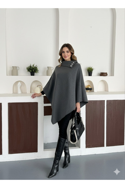 moda biz Women's Oversized Button Detailed Poncho