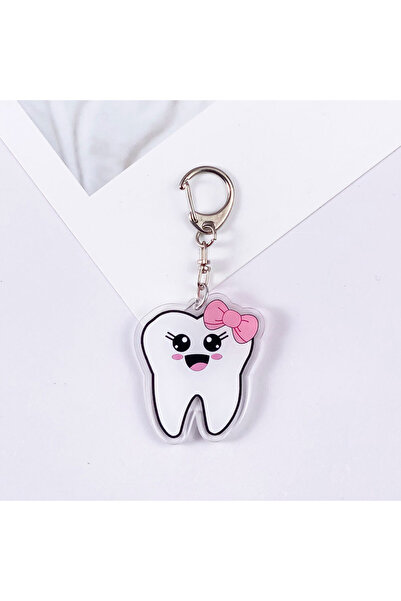 Miniso 5 cm 4 Cartoon Tooth Acrylic Cute Keychain Accessories Bag Charms Popu...