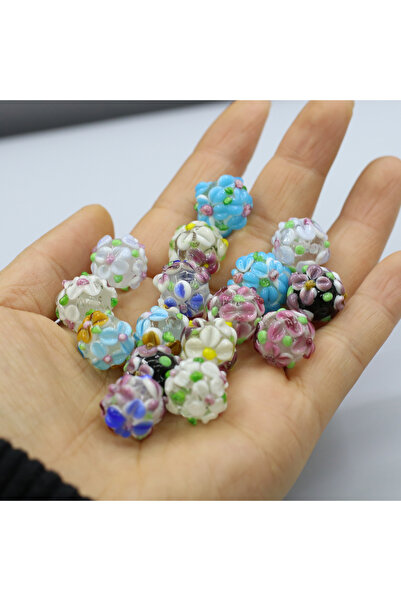 Choice 14mm-5pcs Colored beads 5pcs 14mm Flower Ball Glass Semi-Finished Bead...