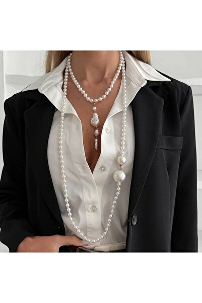 Choice قلادة شيكسين الفاخرة ذات اللون الفضي، سلسلة طويلة من اللؤلؤ الصناعي ال...