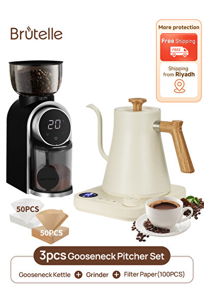 Brutelle مجموعة ماكينة تحضير القهوة الكهربائية ذات الرقبة الإوزية V02 مع مرشح...