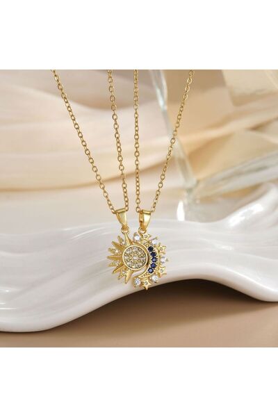 Choice 4 Couple Sun And Moon Pendant Necklace And Open Ring Gift Set, Retro D...