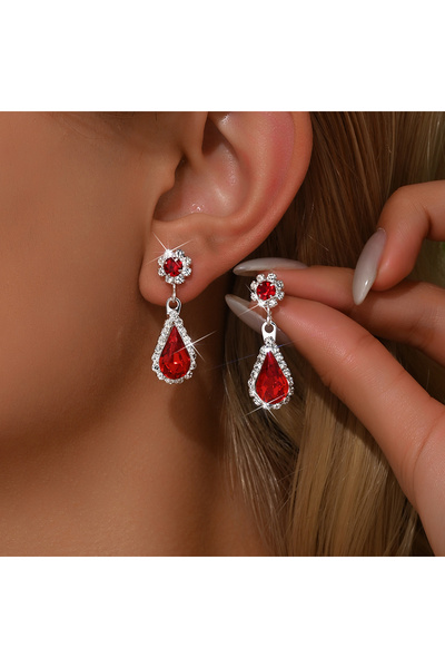 Choice Red French Luxury Water Drop Atmospheric Earrings, Super Flash Diamond...