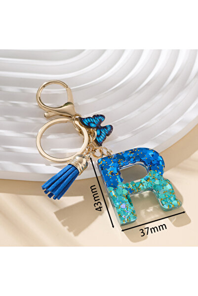 Choice R 1pc Alloy Alphabet Initial Keychain Royal Blue Butterfly & Tassel Le...