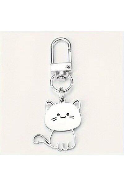 Choice سلسلة مفاتيح على شكل قطة لطيفة فضية اللون YSK2405J007، مصنوعة من الفول...