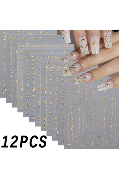 Choice NLS381-S1-32 12 قطعة ملصقات تزيين الأظافر ثلاثية الأبعاد بالليزر، ذهبي...