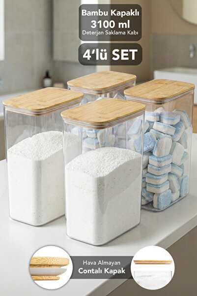 Meleni Home 4 Adet Aura Deterjan Saklama Kutusu - Hava Almaz Bambu Kapak Toz ...