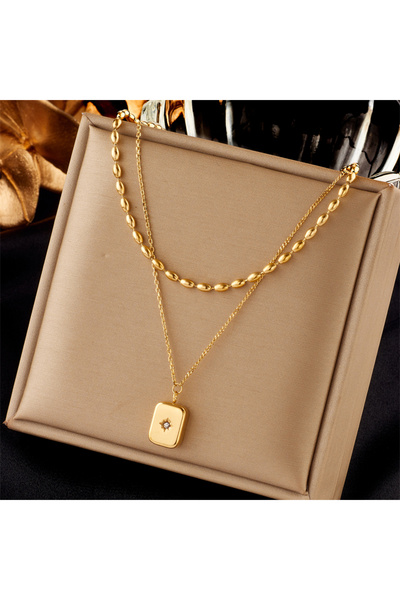 Choice N2024 DIEYURO 316L Stainless Steel Cube Star Pattern Stone Pendant Nec...