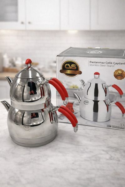 Rivorn إبريق شاي من الفولاذ المقاوم للصدأ CS بحجم عائلي 18/10 مع قاعدة كبسولة...