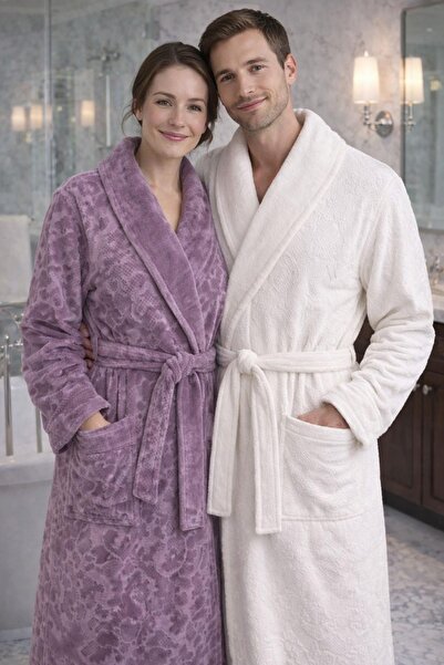 Özdilek Curve Aile Bornoz Seti Mürdüm-Krem