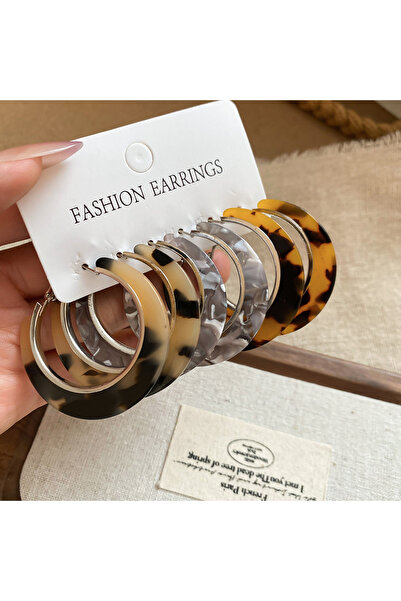 Choice HE27878-1 طقم أقراط على شكل حرف C بنقشة جلد النمر الملطخة، مكون من ست ...