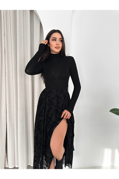 TheyYou Fusta din tul asimetrică cu elastic în talie cu imprimeu |   Fusta as...