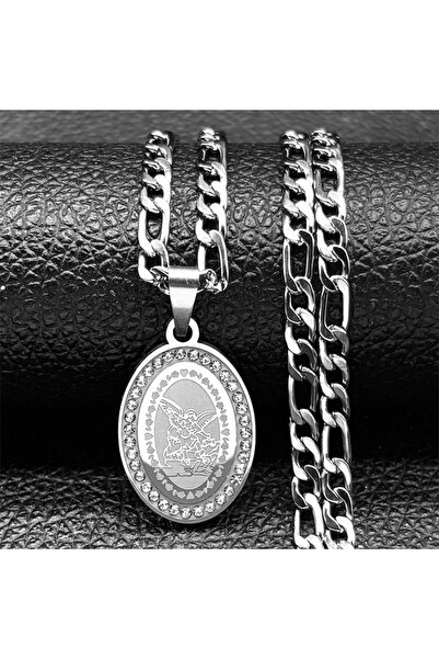 Choice قلادة ميدالية ختم رئيس الملائكة ميخائيل بطول 50 سم، مصنوعة من الفولاذ ...