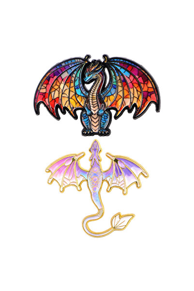 Choice 1 2pcs/set Colorful Flying Dragon Enamel Pin Brooches For Lapel Pins B...