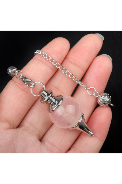 Choice قلادة بندول من حجر العقيق الكريستالي الطبيعي بلون الكوارتز الوردي، مع ...