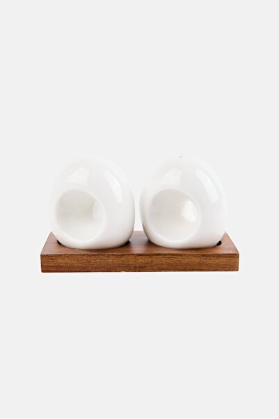 SHALLOW 2 Pcs Porcelain Salt And Pepper Shaker With Acacia Wooden Tray Set, W...