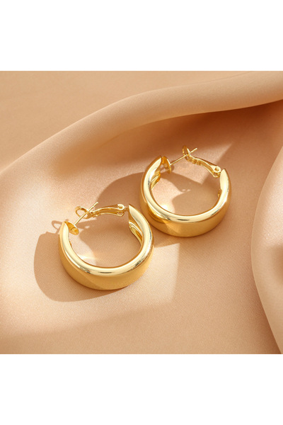 Choice أقراط ذهبية اللون، أقراط حلقية كبيرة بتصميم هندسي كوري عتيق، أقراط معد...