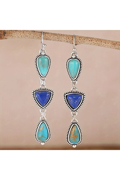 Choice Blue-green T739 Bohemian Style Geometric Synthetic Turquoise Silvery P...
