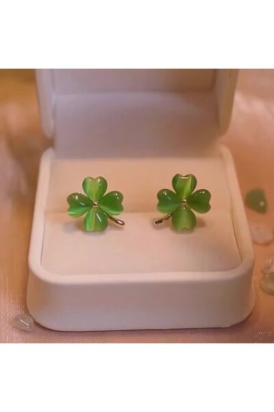 Choice Fluorescent Green Gold-color The new fashion four-leaf Clover Cat's ey...