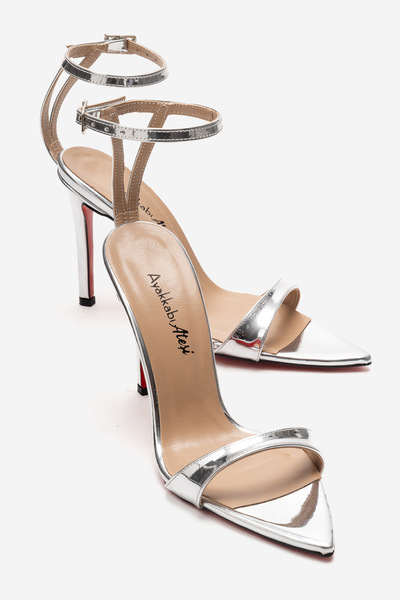 Ayakkabı Ateşi Gold Patent Leather Single Strap Pointed Toe Heeled Sandals - ...