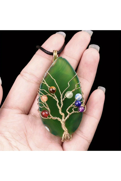 Choice قلادة من حجر العقيق الأخضر الطبيعي، بتصميم مستوحى من حياة الشجرة، مصنو...