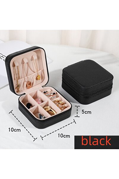 Choice علبة مجوهرات صغيرة محمولة سوداء اللون، علبة مجوهرات سفر بسيطة من البول...