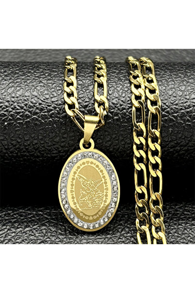 Choice قلادة ميدالية ختم رئيس الملائكة ميخائيل بطول 50 سم، مصنوعة من الفولاذ ...