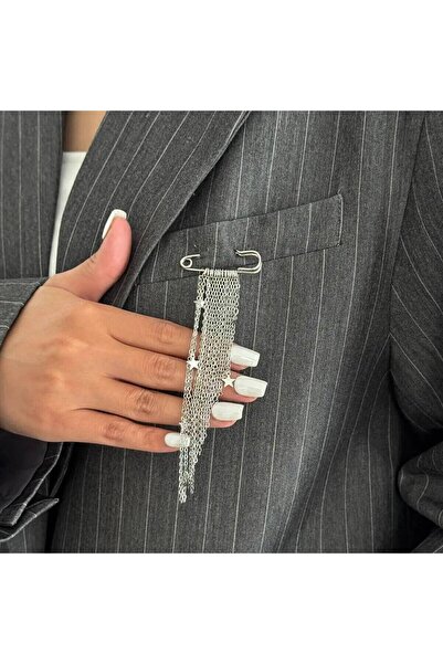 Choice بروشة كونجو الفضية الأنيقة للنساء، مزينة بشرابات ونجوم معدنية، بتصميم ...