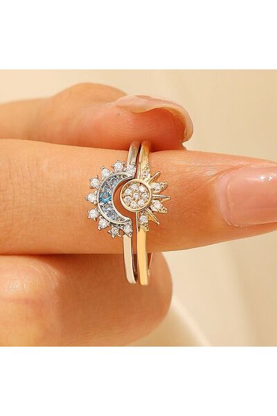 Choice 9 Couple Sun And Moon Pendant Necklace And Open Ring Gift Set, Retro D...