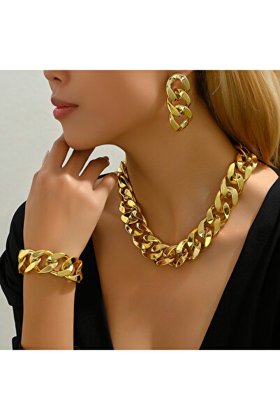 Choice Pure Gold Color Exaggerated Fashion Necklace bracelet earrings for Wom...
