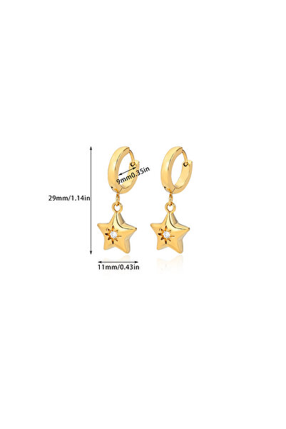 Choice E5925G Cubic Zirconia Star Dangle Earrings for Women Gold Color 316L S...