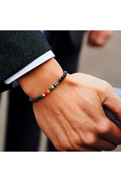 Choice سوار رجالي أنيق من لافا، مصنوع من أحجار طبيعية، خرز 4 مم، سوار شاكرا، ...