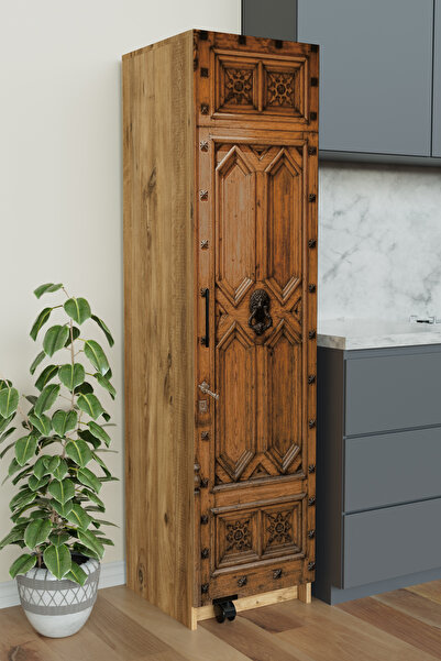 Hediyeler Kapında "Zelvin" Vintage Minor Tek Kapakli Raflı Kiler Dolabı Banyo...