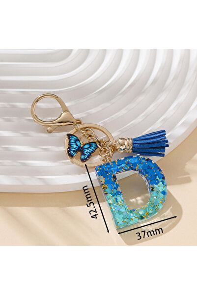 Choice D 1pc Alloy Alphabet Initial Keychain Royal Blue Butterfly & Tassel Le...