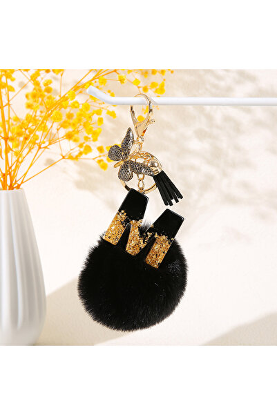 Choice M black Adorable A-Z Alphabet Initial Letter Pom Pom Keychain Backpack...