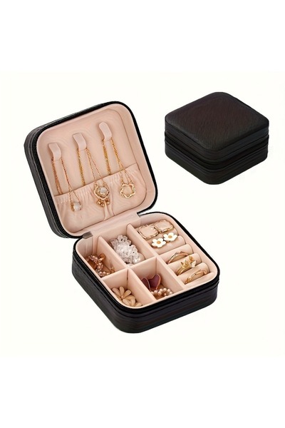 Choice علبة مجوهرات مربعة سوداء اللون، سهلة الحمل، بسيطة وأنيقة، مصنوعة من ما...