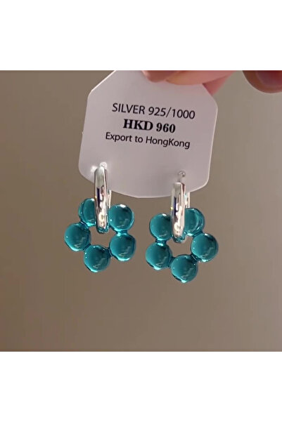 Choice blue Ice Transparent Blue Acrylic Flower Ear Buckle Cool Temperament E...